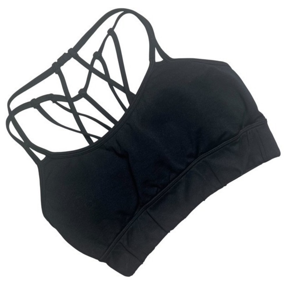 Fabletics Sz S Macey Strappy Sports Bra Low-Impact Removable Cups Black-1739